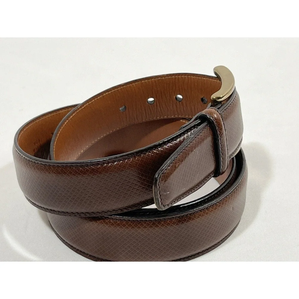 Trafalgar‎ Leather Belt Mens 42 Brown Check Pattern Brass Buckle Classic